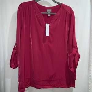 Chico’s tab sleeve layered look top Sz 2 (M) split neck new w/ tags